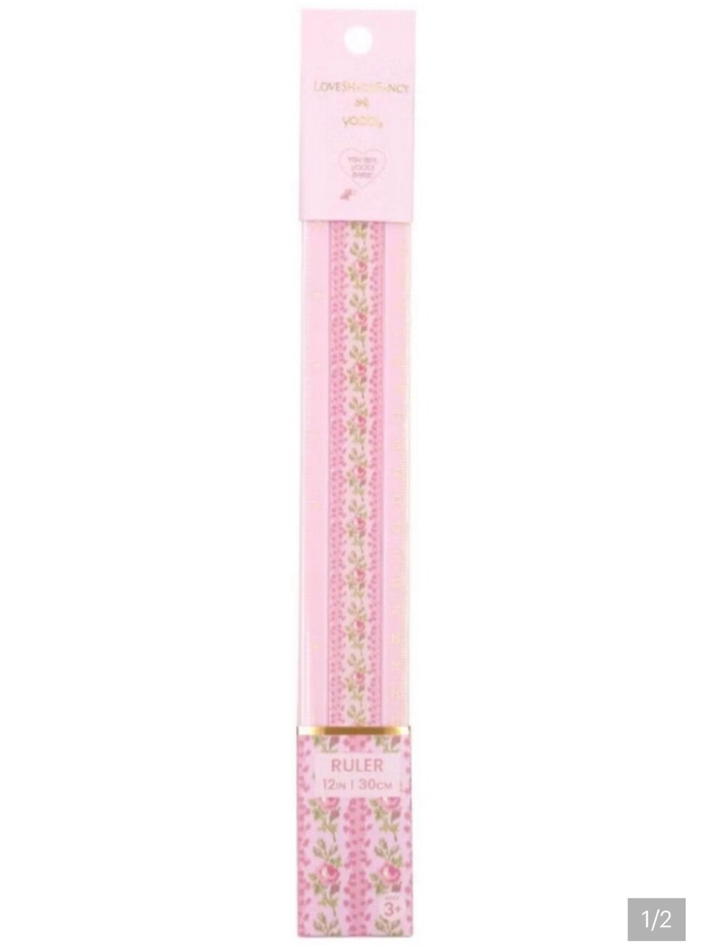LoveShackFancy x Target Pink Floral 12" Ruler with Gold Trim